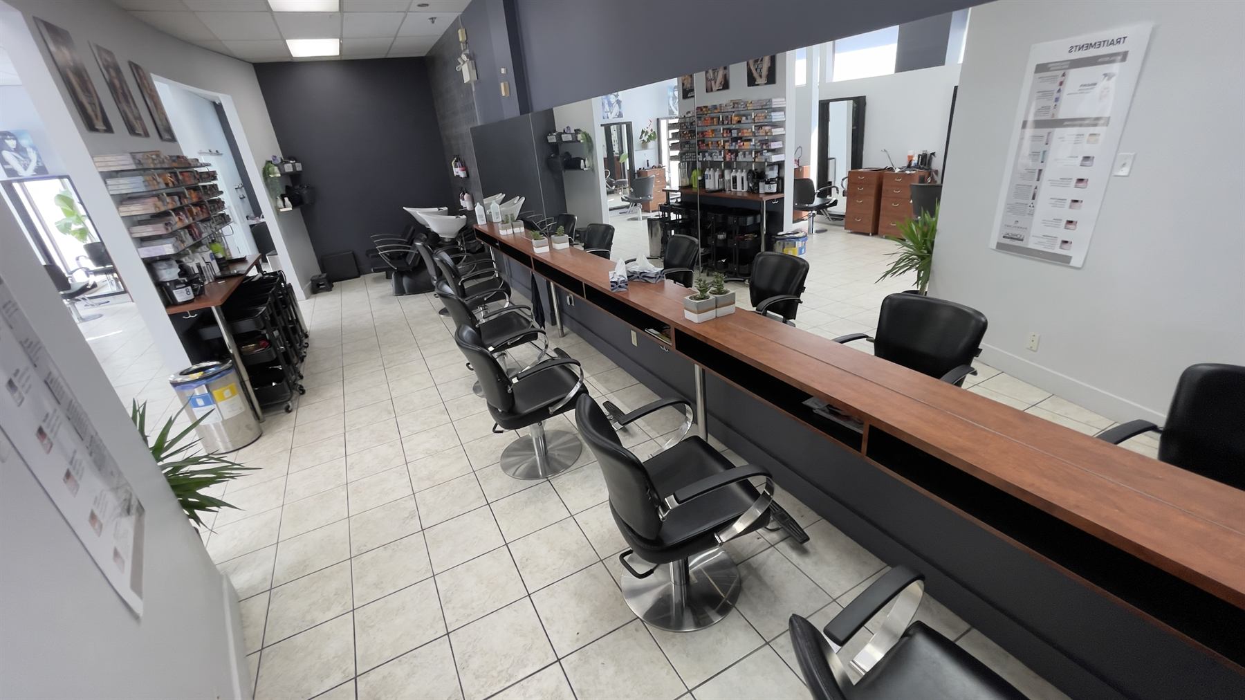 Espace coiffure et lavabos